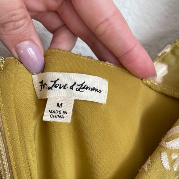 For Love & Lemons Mustard Yellow Velvet Floral Cosmo Mini Dress - Picture 8 of 16